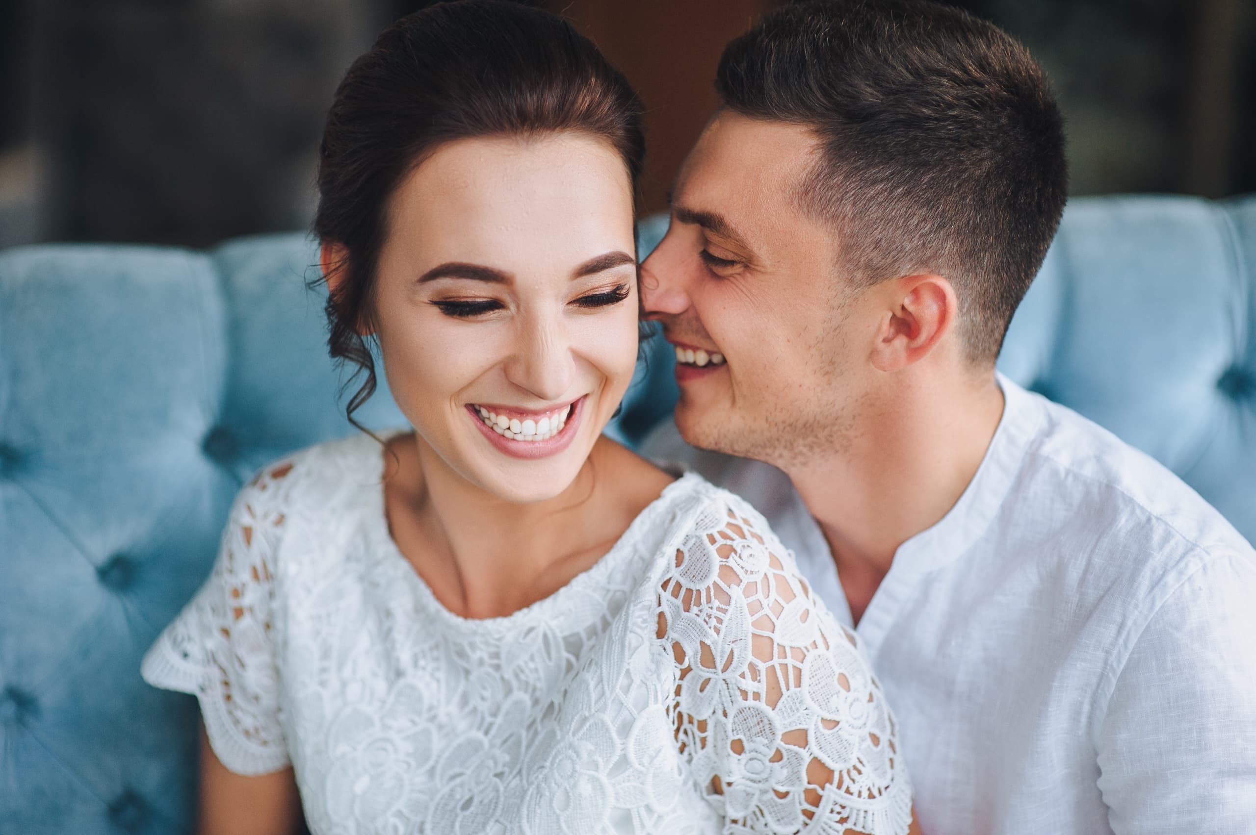 Smiling couple celebrating together
